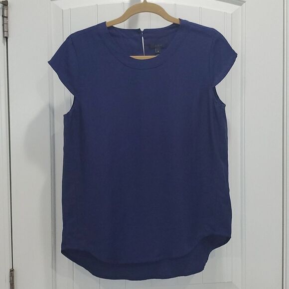 J. Crew Oxford Crepe Cap Sleeve Top, Navy Blue, Size 6 - Picture 1 of 6